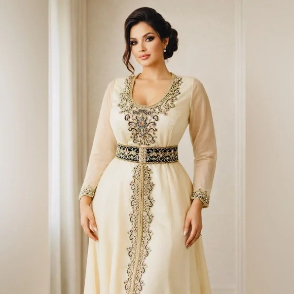 Moroccan kaftan Designer Hand Work Dubai Embroidered Georgette Stylish Maxi . - Picture 1 of 9